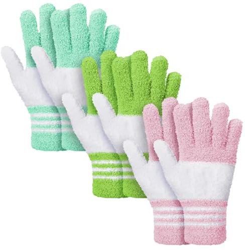 Patelai 3 Pairs Microfiber Dusting Gloves for Plants Leaf, Medium | Yellow, Blue, Pink, White,Plant Cleaning Gloves, Reusable Washable Gloves,House Furniture Blinds Dusting