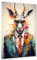 Pop Art Hirsch im Anzug und Brille Leinwandbild Wandbild Kunstdruck XL Wanddeko Größe 30x40x2cm