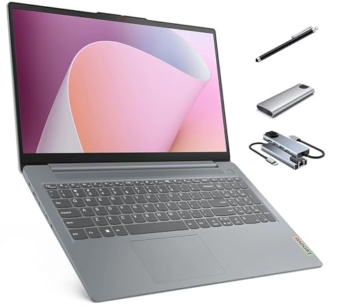 Lenovo Ordinateur portable IdeaPad Slim 3 Linux, 15,6 pouces FHD écran tactile, 8 cœurs AMD Ryzen 7 5825U, 16 Go de RAM, 2 To SSD, clavier, lecteur de carte SD, stylet + SSD externe portable + hub USB