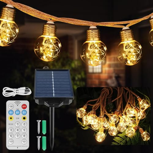 BatdTech Guirlande Guinguette Extérieur 8M, Guirlande Lumineuse Solar avec 16 G50 LED Ampoules IP65 Imperméable, Blanc Chaud Chaîne Lampes Solaires pour Jardin Balcon Patio Pergola