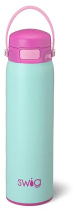 Swig Life 22oz Insulated Water Bottle, Travel Water Bottle with Straw and Lid, Cup Holder Friendly Bottles, Stainless Steel 22 oz Tumbler, Reusable Lid (Arctic Splash)