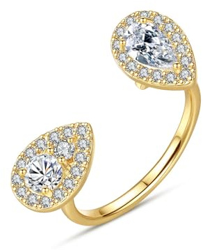 Ayoiow Ring für Damen Gold 585 Echte Gelbgold, Offen Tropfenförmig Moissanit Goldring Ehering, Eheringe Gold 18 Karat für Sie
