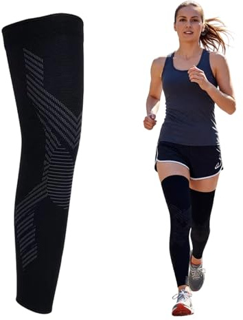 Smbrige Patentierte Kniebandage Lang & Kompressionsstrumpf – Ganzbein Stütze für Oberschenkel & Wade. Ideal bei Meniskus, Kreuzbandriss, Laufen & Gelenkschmerzen. Unisex Beinstütze, Schwarz XL-1 Stück