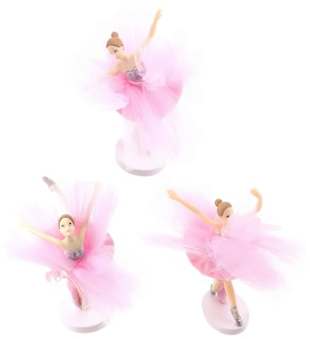 Hohopeti Ballerina Cupcake Topper 3 Stück mit Tüllrock Rosa Tortendekoration für Geburtstag Party Hochzeit