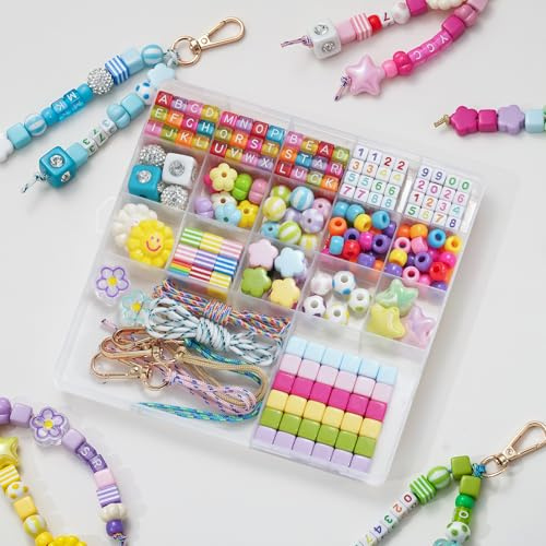 Leuyuee schlüsselanhänger selber machen Perlen Schlüsselanhänger Set für Frauen Acryl Herz Stern Blume Buchstaben Alphabet Beutelperlen DIY Schlüsselanhänger Anhänger Bastelzubehör Schmuc (M)
