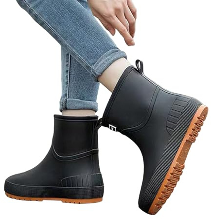 HTNEDNST Stivali di gomma da donna, corti, antiscivolo, impermeabili, in gomma, leggeri, a mezza altezza, in gomma, unisex, per adulti, da giardino, per attività all'aperto