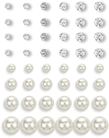 24Pairs Pearl Studs Earrings for Women, Faux Simulated Pearl Earrings