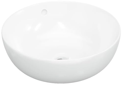 HETFTJN Lavabo bianco 44 x 17 cm, in ceramica, rotondo, per bagno e WC degli ospiti, elegante lavandino con troppopieno, senza rubinetto e scarico
