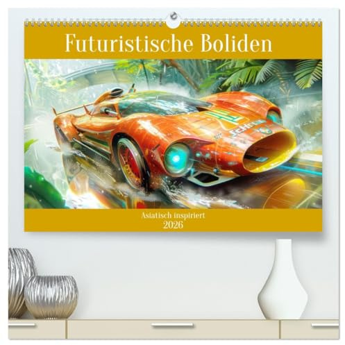 Futuristische Boliden - Asiatisch inspiriert (hochwertiger Premium Wandkalender 2026 DIN A2 quer), Kunstdruck in Hochglanz: Traumhafte Boliden im beschwingten Zeichenstil (CALVENDO Mobilitaet)