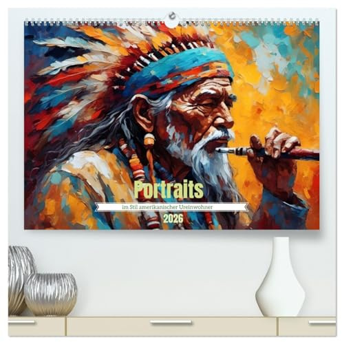 Portraits im Stil amerikanischer Ureinwohner (hochwertiger Premium Wandkalender 2026 DIN A2 quer), Kunstdruck in Hochglanz: KI - Portraits im neoimpressionistischen Stil (CALVENDO Menschen)