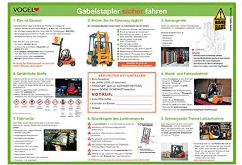 Plakat Gabelstapler sicher fahren Aushang Poster Fahreranweisung Stapler DGUV