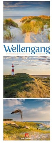Wellengang Triplet-Kalender 2026 | Spaziergang entlang der Küste | Stilvoller Meeres-Kalender im schlanken Hochformat (24x66 cm) | Triplet-Fotografie