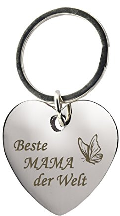GESCHENKE-FABRIK Schlüsselanhänger - Herz mit Gravur 'Beste Mama der Welt' mit Schmetterling - Metall im Chrom Stil - Geschenk für Mamas für jeden Anlass - Inkl. Geschenkverpackung