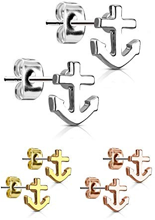 Treuheld® | OHRSTECKER mit ANKER - Edelstahl Ohrringe für Damen, Kinder und Herren in SILBER GOLD ROSEGOLD - perfekt für alle Anlässe - silberne und goldene Stecker - Old School [01.] - silber