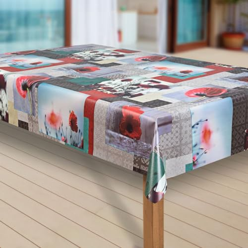 Wachstuch-Tischdecke Wachstischdecke Tischwäsche Abwaschbar Wachstuchdecke G11, Muster:Blume rot-grau, Größe:140x240 cm
