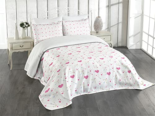 ABAKUHAUS Valentinstag Tagesdecke Set, Romantischer Amor Herz-Entwurf, Set mit Kissenbezügen Kein verblassen, für Doppelbetten 220 x 220 cm, Pink Sand Brown