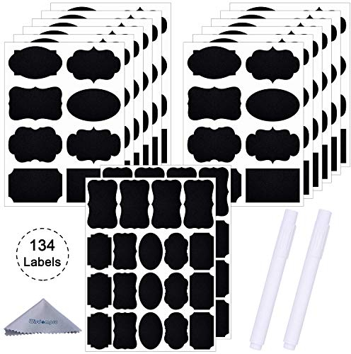 Wisdompro 134 Chalkboard Labels with 2 Chalk Markers, Removable and Waterproof Blackboard Stickers for Food Jars, Spice, Glass, Cups, Bottles, Containers and Canisters, 14 Sheets
