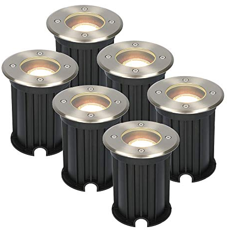 HOFTRONIC - 6er Maisy Terrassen Einbaustrahler GU10 Edelstahl Rund 4 Watt 345 lumen Boden Licht 2700K Extra Warmweiß LED Einbauleuchte IP67 Wasserdicht - Dimmbarer Bodeneinbauleuchte außen