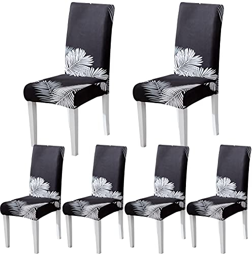 ARNTY Stuhlhussen 4/6er Set, Stuhlbezug Jacquard Esszimmer Stuhlhussen Schwingstühle Universal Hussen für Stühle für Esszimmer, Hotel, Küche, Zeremonie (Schwarze-Feder, 6 Stück)