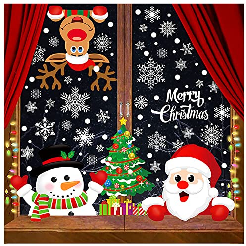 Natale Adesivi Vetrofanie Alce Babbo Natale Albero di Natale Grande Pupazzo di Neve Fiocco di Neve Decorazioni per Vetrine Finestra Rimovibile Murali Fai da Te Sticke Statico Natale,21 * 29.5 cm