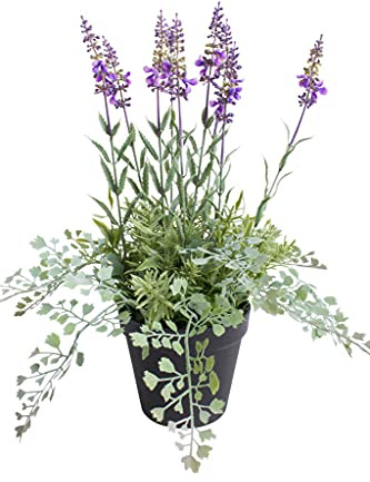 Botanic-Haus künstlicher Lavendel - Kräutertopf im schwarzen Kunststofftopf