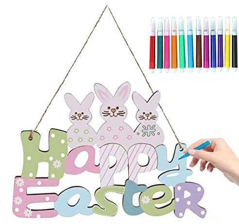 Seasboes Schriftzug Ostern Holz, Easter Happy Spring Holzschrift, DIY Deko Aufsteller für Ostern aus Holz, Osterdeko Desktop Ornament Frühling Ostern Party Festival Dekoration