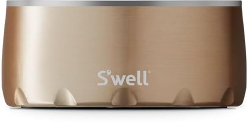 S'well Stainless Steel Dog Bowl - for Medium to Large Size Dogs - 32oz, Pyrite - Non-Slip and No-Spill Design with Rubber Bottom, and Dishwasher Safe - BPA-Free Pet Bowl for Food and Water
