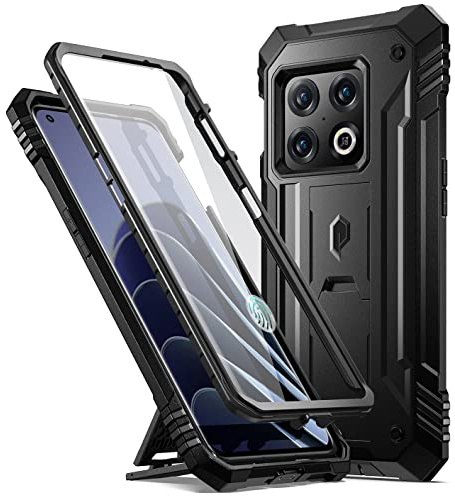 Poetic Revolution Hülle Kompatibel mit OnePlus 10 Pro 5G, integrierter Displayschutz Arbeitet mit Fingerabdruck-ID, robuste, stoßfeste Ganzkörper-Schutzhülle mit Ständer, Schwarz