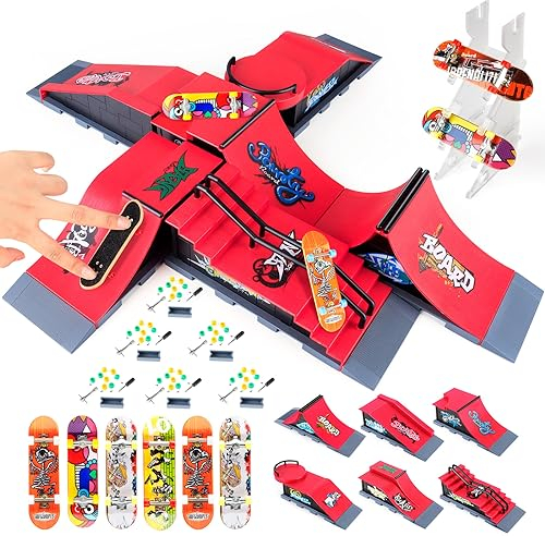 KETIEE 6 Piezas Finger Skate Park Kit Juego de minimonopatín de Dedo con rampa y Otros Accesorios Diapasón de rampa Parque Juguete para Niños (6 IN 1)
