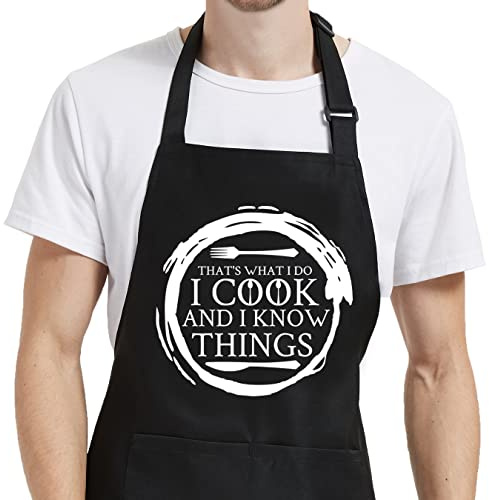 Grillschürzen für Männer mit Taschen, Grillgeschenke für Männer, Grillen, Kochen, verstellbar, wasserabweisend, Kochschürze für Vater, Ehemann, Thats What I Do I Cook I Know Things, Einheitsgröße