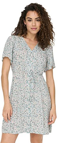 ONLY Onlevida S/S Robe Courte WVN Noos, Gray Mist/AOP : Flower, M Femme