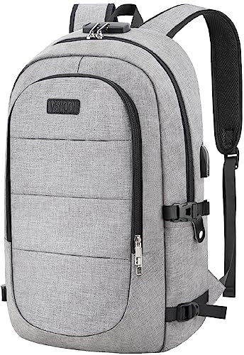 VSNOON Anti-Theft Laptop Backpack, 17.3 inch Business Laptop Rucksack Bag with USB Charging Port & Lock, Water Resistant Travel Backpack Computer Bag for Women Men, Travel Work Bag, Grey