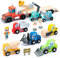 UMU® Holz Baufahrzeug Transporter Spielset für Kinder kompatibel mit Brio World Eisenbahn Sets & Anderen Marken, Spielzeug enthält Bagger, Kran, Walze u. v. m, 14 STK Set für Kinder ab 3, 4, 5 Jahre