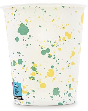 Wellsamed WELLSACUP 100 Stück Pappbecher 180 ml Sprinkles Gelb-Grün, Terrazzo, geeignet für Heiß- und Kaltgetränke, Coffee to go, Party, Kindergeburtstag