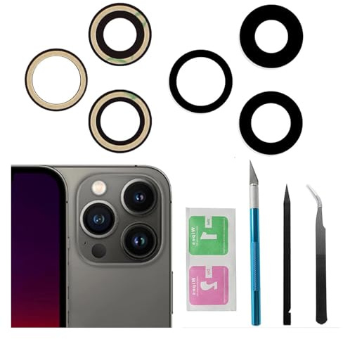 Max Sapphire Lot de 3 lentilles de rechange en verre pour appareil photo arrière pour iPhone 13 Pro/iPhone 13 Pro Max avec adhésif préinstallé et kit d'outils de réparation