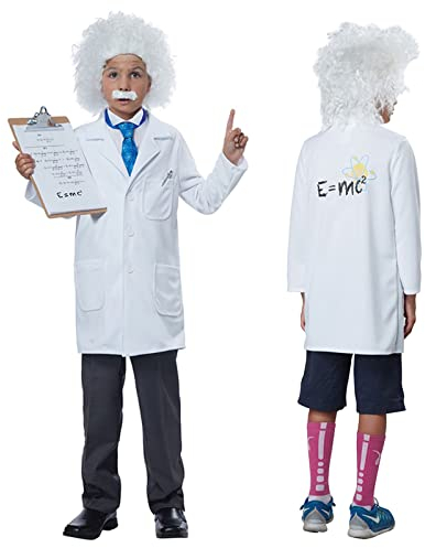 Applysu Albert Einstein Mad Scientist Kostüme für Kinder Arzt Labormantel Unisex Weiß Kostüm Langarm Labormantel mit Perücke, Krawatte