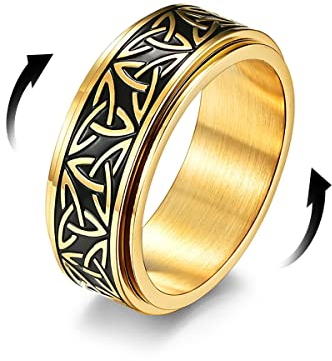 SIMPLGIRL Edelstahl Fidget Ring Spinner Ring Edelstahl Spinner Ringe für Zappeln für Herren Schwarze/Gold Angst Stress Bandringe Vintage Fidget Ringe für Männer Größe 57/59/65/67