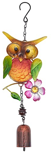 GORGECRAFT Cloche à Vent en Forme de Hibou Carillons Éoliens pour Animaux D'Extérieur Meilleurs Carillons Éoliens Musicaux en Métal Peint à la Bombe en Fer Petites Cloches à Vent Pendentifs en Verre