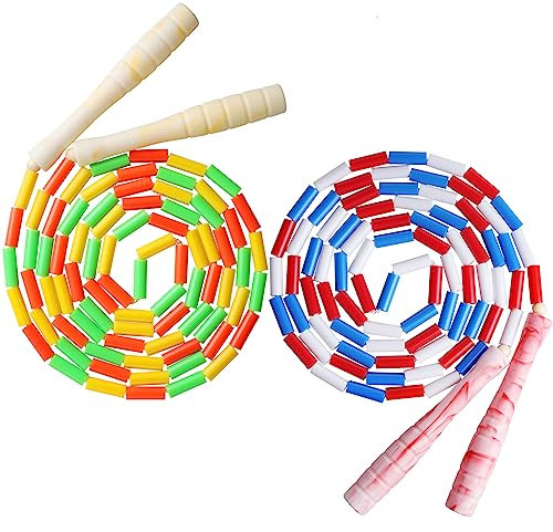 Fezog Lot de 2 cordes à sauter pour enfants et adultes, corde à sauter perlée pour fitness (jaune + rouge)