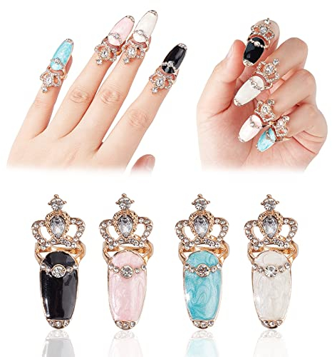NICENEEDED 4 Stück Fingernagelring, Fingerspitzen-Ring-Set Aus Punk-Legierung, Verstellbare Öffnung, Modische Kronen-Knöchel-Nagelringe, Dekorationsspitze Für Damen, Heim-Nagelstudio Halloween