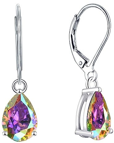 YL Damen Ohrhänger 925 Sterling Silber Regenbogen Zirkonia Weiß Ohrringe