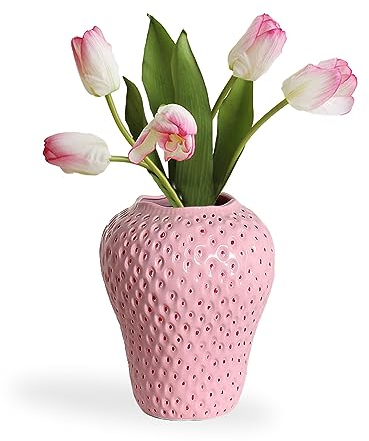 Erdbeer-Dekorative Keramik Vase, Modern Strawberry Vasen Für Pampasgras Blumen, Vintage Erdbeervase Für Wohnzimmer, Küche, Garten, Büro, Pink, L