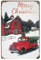 Metallschild mit Aufschrift Merry Christmas, rotes Haus und Weihnachtsbaum, Schneelandschaft, Retro-Blechschilder für Zuhause, Bar, Pub, Club, Badezimmer, Männerhöhle, Garage, 14 x 20 cm