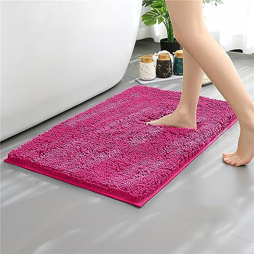 Mateju Chenille Badezimmerteppich rutschfest, Weich Badteppich Badematte Saugfähige Badvorleger Maschinenwaschbare für Badewanne Dusche Toilette (40 * 60CM,kräftiges Pink)