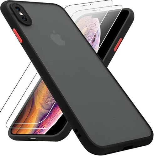 KIOMY case for iPhone Xs Max Case - 6.5 Black, Translucent Matte Cover, Soft Edge TPU Frame, Hard PC Back, 2 HD Tempered Glass Protectors