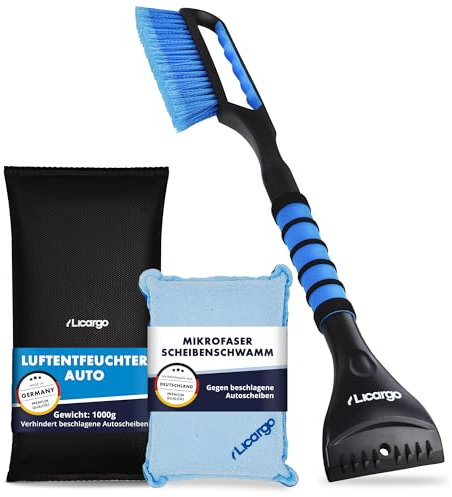 LICARGO® 3-teiliges Winter Set - Luftentfeuchter Auto 1kg & Mikrofaser Scheibenschwamm & Eiskratzer Auto mit Besen (67 cm)