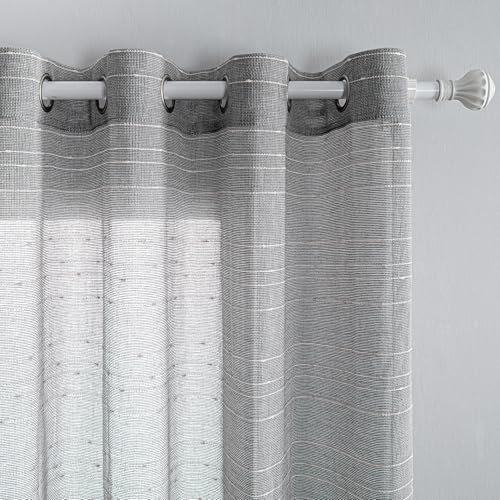 MYSKY HOME Gardinen mit Ösen Vorhänge Wohnzimmer Voile Vorhang Modern Gardine 2er Set Schlafzimmer Weiss Gestreift Muster Vorhang Halbtransparent Streifen H 260 x B 140, Dunkelgrau.