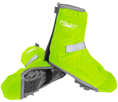 Frelaxy Regenschutz Schuhe Fahrrad mit Reflektorstreifen | wasserdicht Fahrrad Schuhüberzieher mit Verstärkte Spitze für 50% Mehr Haltbarkeit! Fahrradüberschuhe mit Klettverschluss(Neon Gelb, M)