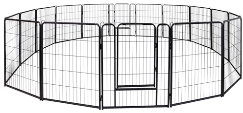 LZQ Welpenauslauf Welpenlaufstall DIY, Laufstall Hund faltbar mit Tür, Hundelaufstall für Wohnung 16 Gitterplatten je 80 x 65 cm für Hunde Wohnung & Garten
