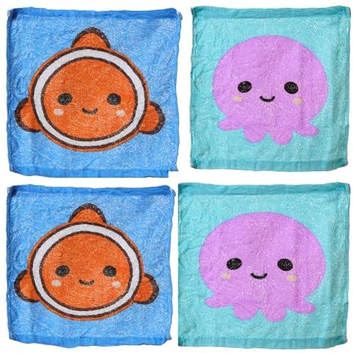KAMACA 4er Set Magisches Handtuch Baumwolle Zaubertuch für Kinder Zauberhandtuch Malbuch Mitgebsel Geschenkidee Kindergeburtstag Geschenk (4er Set Meeresfreunde)
